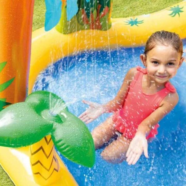 Intex felfújható élménymedence gyerekeknek , csúszdával ,vízsugárral , 2.49 m × 1.91 m × 1.09 m