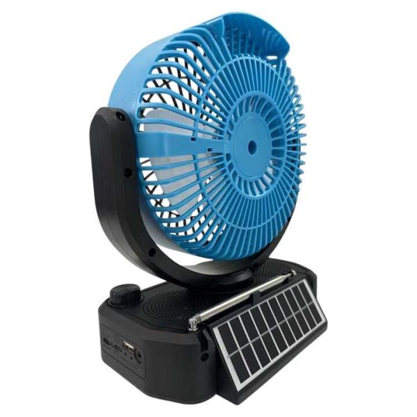 Napelemes hordozható ventilátor + elektromos töltés FP-355-S , beépített FM rádióval , Led világítással