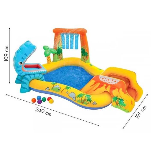 Intex felfújható élménymedence gyerekeknek , csúszdával ,vízsugárral , 2.49 m × 1.91 m × 1.09 m