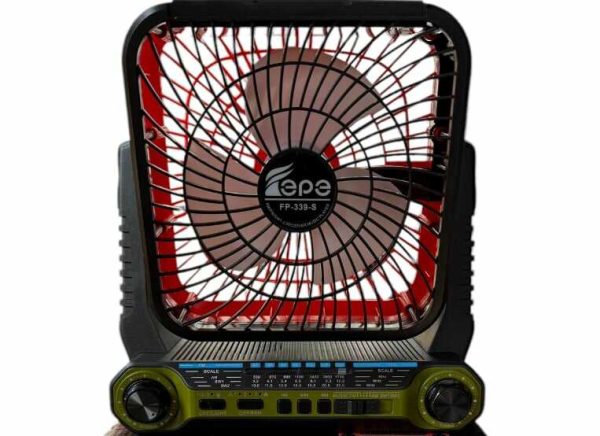 Napelemes hordozható ventilátor + elektromos töltés FP-339-S , beépített FM rádióval , Led világítással