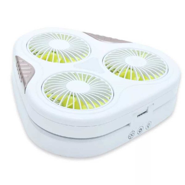 Hordozható Háromlapátos USB Ventilátor, Összecsukható, LED Világítás, Mobiltelefon Tartóval