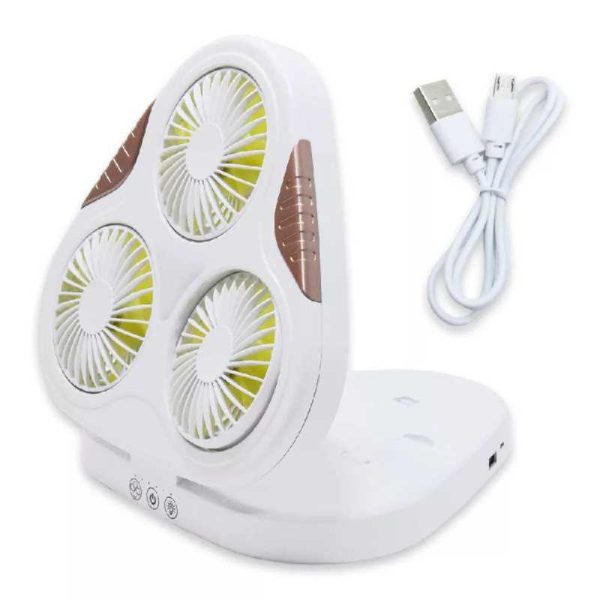 Hordozható Háromlapátos USB Ventilátor, Összecsukható, LED Világítás, Mobiltelefon Tartóval