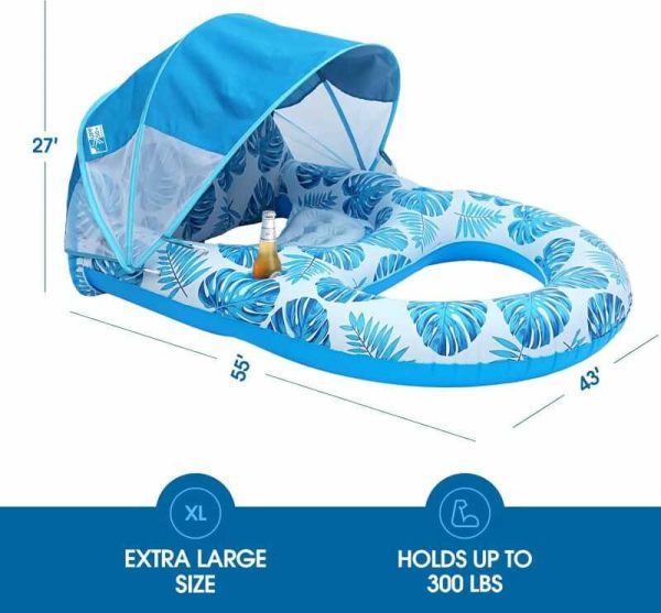 Állítható Napellenzős vízifotel 2db italtartóval trópusi mintával pihenőfotel kék 120 x 90 x 65 cm