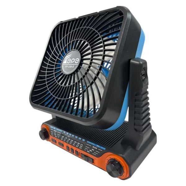 Napelemes hordozható ventilátor + elektromos töltés FP-339-S , beépített FM rádióval , Led világítással