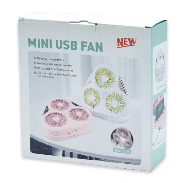 Hordozható Háromlapátos USB Ventilátor, Összecsukható, LED Világítás, Mobiltelefon Tartóval