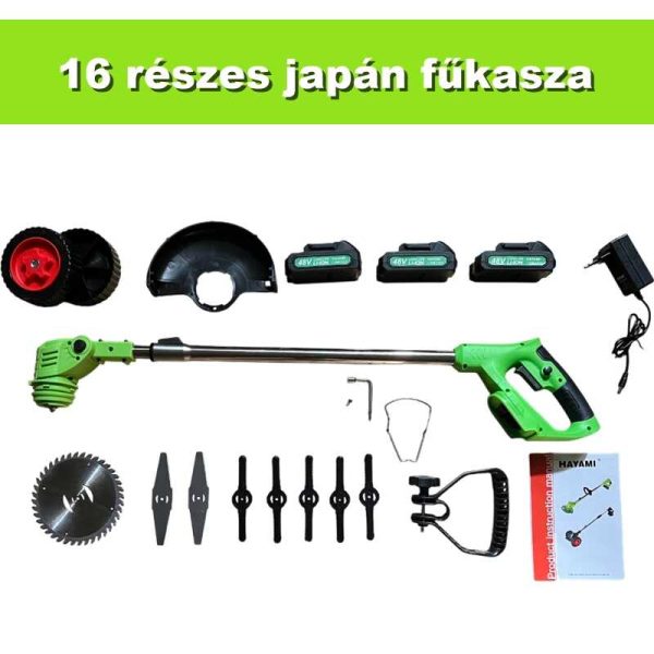 16 Részes Kerekes Akkumulátoros Fűkasza és Szegélynyíró Szett – 3 Akkumulátorral