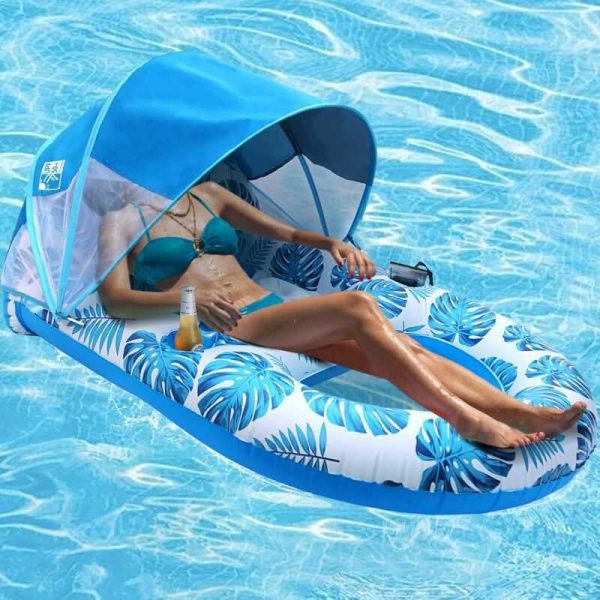 Állítható Napellenzős vízifotel 2db italtartóval trópusi mintával pihenőfotel kék 120 x 90 x 65 cm