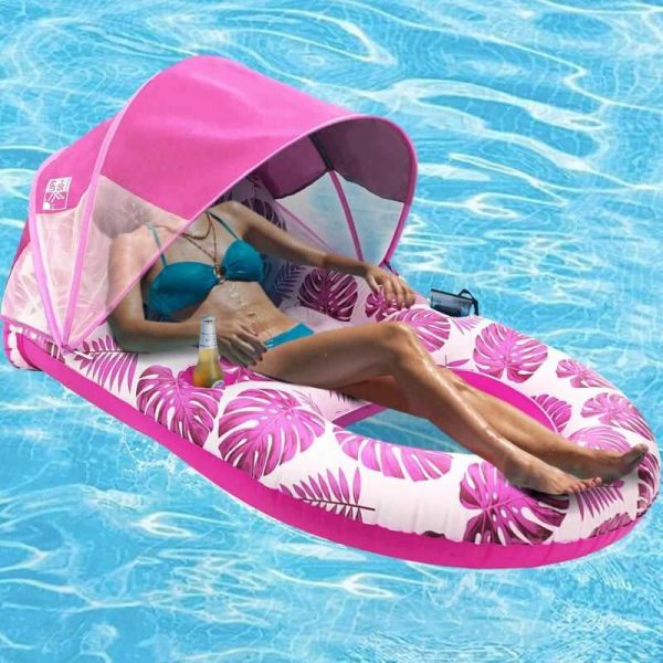 Állítható Napellenzős vízifotel 2db italtartóval trópusi mintával pihenőfotel rózsaszín 120 x 90 x 65 cm