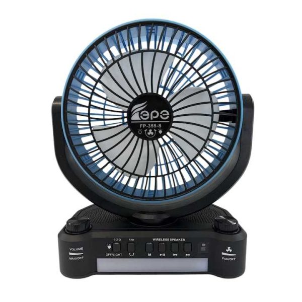 Napelemes hordozható ventilátor + elektromos töltés FP-355-S , beépített FM rádióval , Led világítással