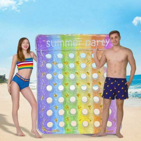Kétszemélyes óriás pihenőmatrac strandmatrac szivárványszínű lyukmintás csillámos 164x145 cm