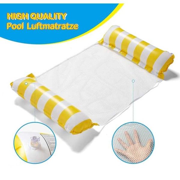 PoolComfort Csíkos Felfújható Relax Ágy – Hálós Középrész, 130cm Hosszú, Gyors Felfújás