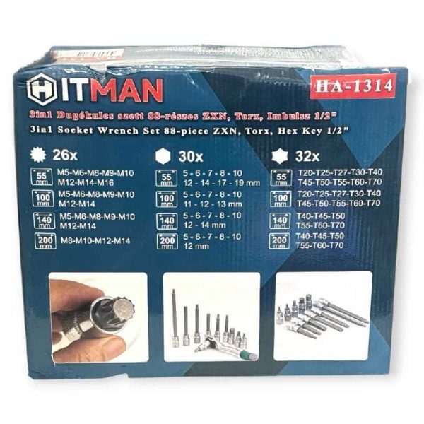 Hitman 3in1 Dugókulcs Készlet 88-részes XZN, Torx, Imbusz 1/2″ – Az Összes Kulcs, Ami Kellhet