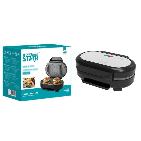 WINNING STAR ST-9451 Hamburgerkészítő – 1000W, Dupla Sütőfelület, Fekete