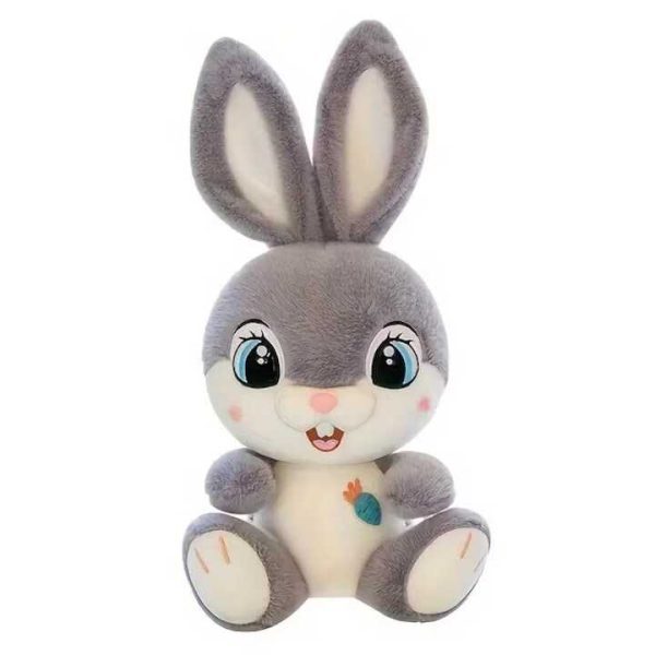Aranyos ülő puha plüss nyuszi , szürke , 35 cm