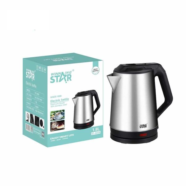 WINNING STAR ST-6008 Rozsdamentes Acél Vízforraló, 1.8L, 1500W, Automatikus Kikapcsolással