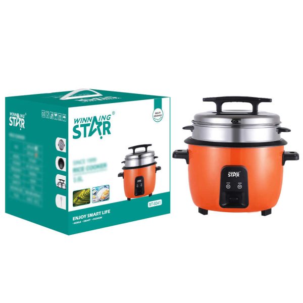 WINNING STAR ST-9341 Elektromos Rizsfőző és Pároló, 3.6L, 700W, Rozsdamentes Acél Párolóval