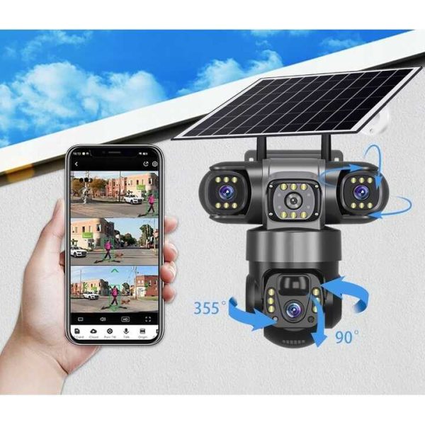 Kültéri napelemes kamera 4K, 9MPx, 4G LTE SIM, 3 képernyős, mozgáskövető V380