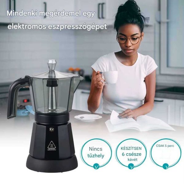WINNING STAR ST-6802 Elektromos Moka Kávéfőző, 6 Csészés, Szárazforralás Védelemmel