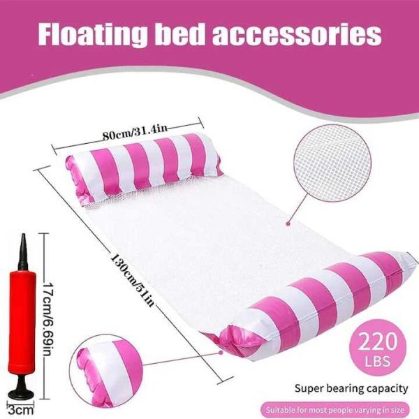 PoolComfort Csíkos Felfújható Relax Ágy – Hálós Középrész, 130cm Hosszú, Gyors Felfújás