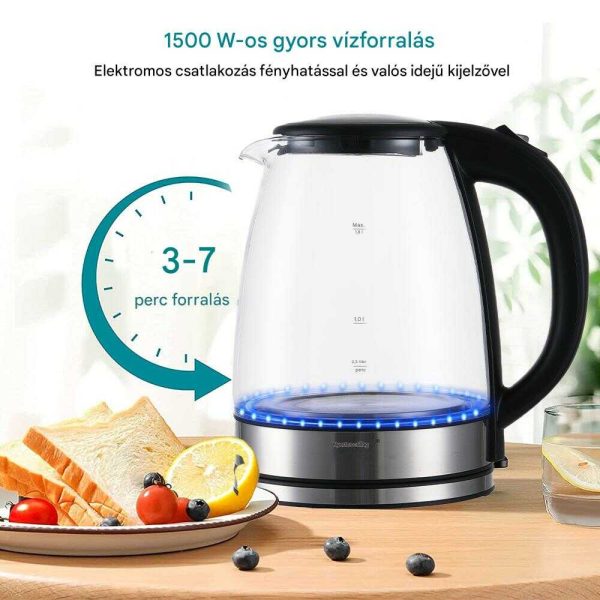 WINNING STAR ST-6017 Elektromos Üveg Vízforraló, 1.8L, Kék LED Világítással