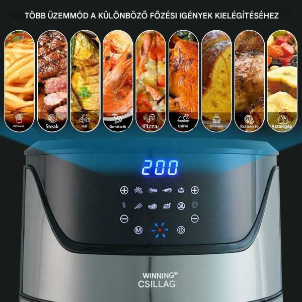 WINNING STAR ST-9685 Nagy Kapacitású Forrólevegős Sütő, 7L, Digitális, Inox
