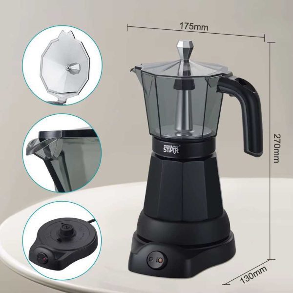 WINNING STAR ST-6802 Elektromos Moka Kávéfőző, 6 Csészés, Szárazforralás Védelemmel