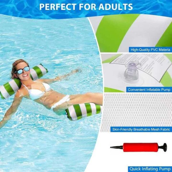 PoolComfort Csíkos Felfújható Relax Ágy – Hálós Középrész, 130cm Hosszú, Gyors Felfújás