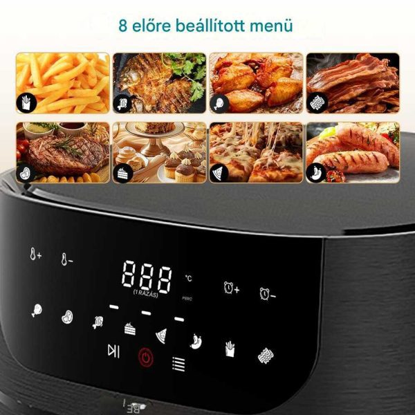 WINNING STAR ST-9652 Digitális Légsütő (Air Fryer), 6L, 1500W, 8 Előre Beállított Menüvel