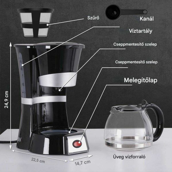WINNING STAR ST-9711 Csepegtetős Kávé- és Teafőző, 600ml, Fekete
