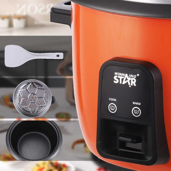 WINNING STAR ST-9341 Elektromos Rizsfőző és Pároló, 3.6L, 700W, Rozsdamentes Acél Párolóval