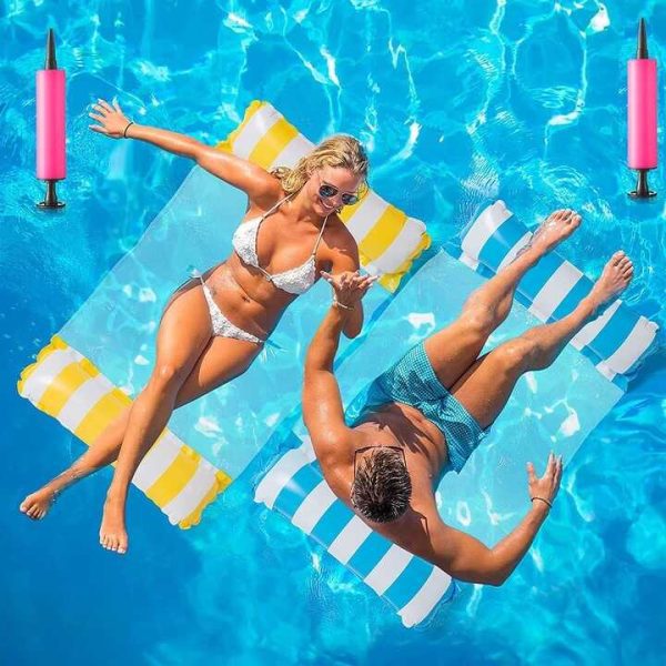 PoolComfort Csíkos Felfújható Relax Ágy – Hálós Középrész, 130cm Hosszú, Gyors Felfújás