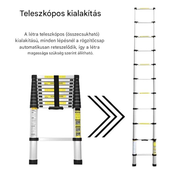 Haina H-UP500 Teleszkópos Alumínium Létra 5,0m – 150 kg Teherbírás, Könnyen Tárolható