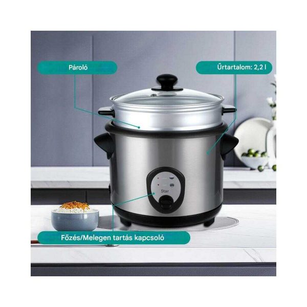WINNING STAR ST-9352 Elektromos Rizsfőző és Pároló, 2.2L, 900W, Rozsdamentes Acél