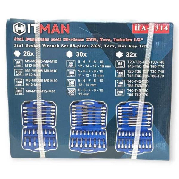 Hitman 3in1 Dugókulcs Készlet 88-részes XZN, Torx, Imbusz 1/2″ – Az Összes Kulcs, Ami Kellhet