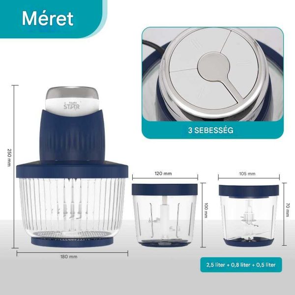 WINNING STAR ST-5581 3 az 1-ben Elektromos Aprító és Húsdaráló – 300W, Kék/Ezüst
