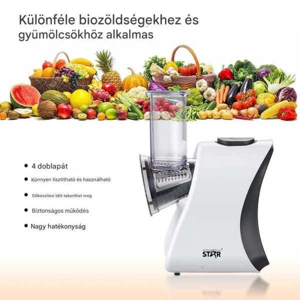 WINNING STAR ST-6600 4 az 1-ben Elektromos Zöldségvágó és Reszelő, Cserélhető Rozsdamentes Acél Pengékkel