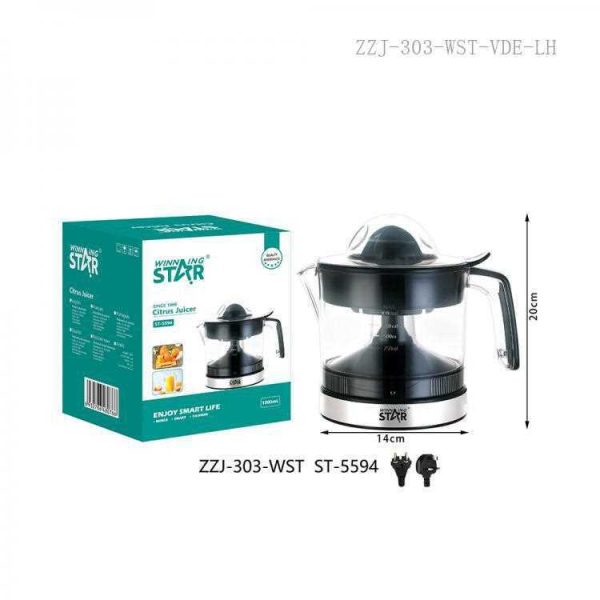 WINNING STAR ST-5594 Elektromos Citrusprés – 0.75L, 30W, Automatikus Forgás, Fekete/Inox