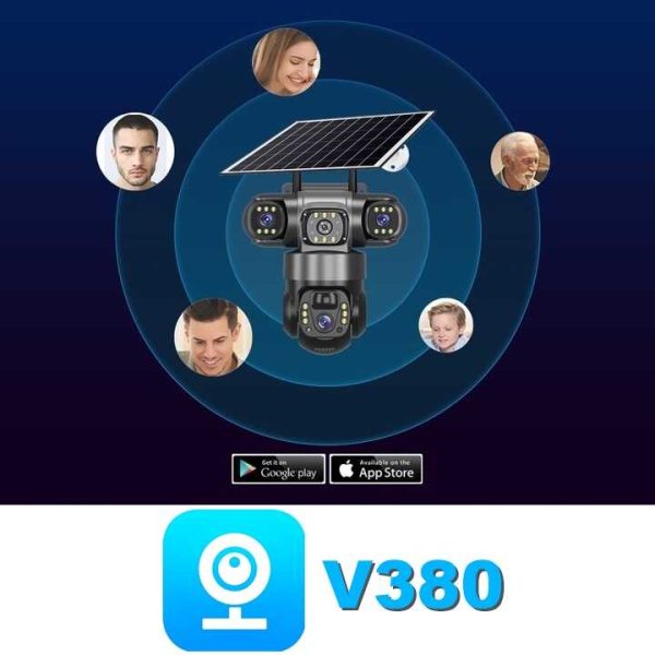 Kültéri napelemes kamera 4K, 9MPx, 4G LTE SIM, 3 képernyős, mozgáskövető V380