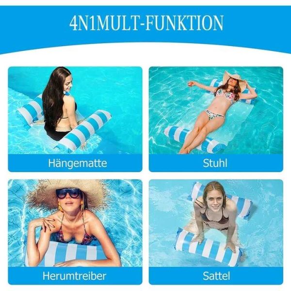 PoolComfort Csíkos Felfújható Relax Ágy – Hálós Középrész, 130cm Hosszú, Gyors Felfújás