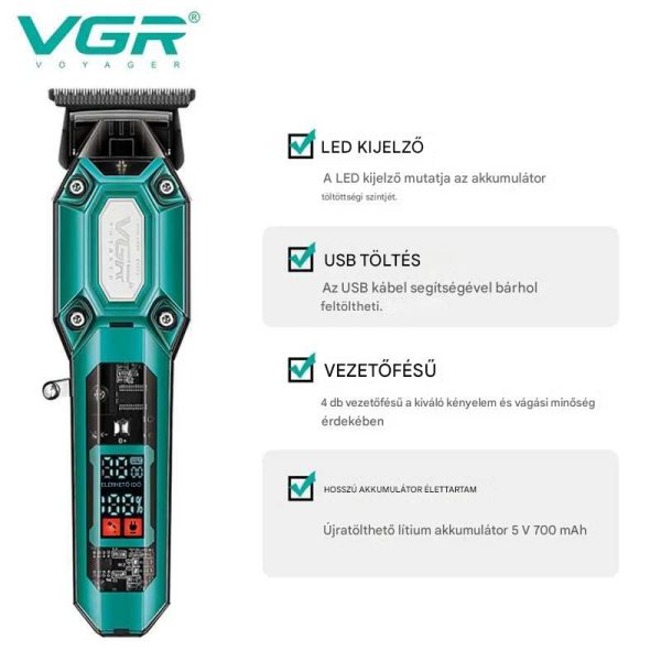 VGR V-600 Professzionális Hajvágó, Kerámia/Acél Pengék, LED Kijelző