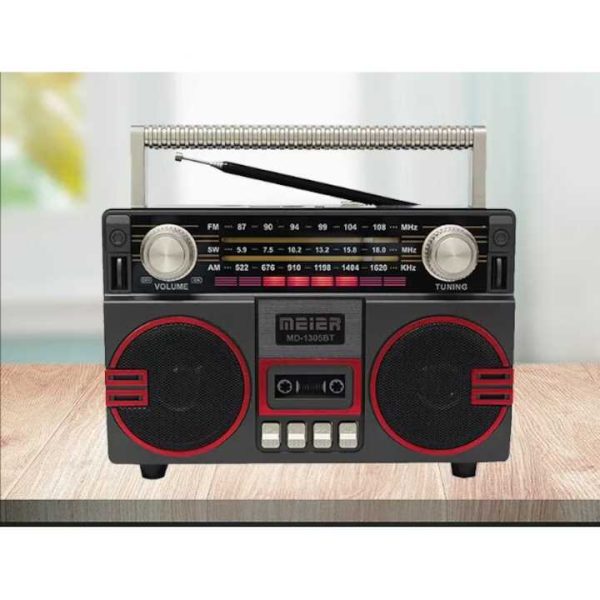 MEIER MD-1305BT Hordozható Rádió Retró Stílusban Bluetooth-szal, USB/SD és FM/AM/SW Funkciókkal