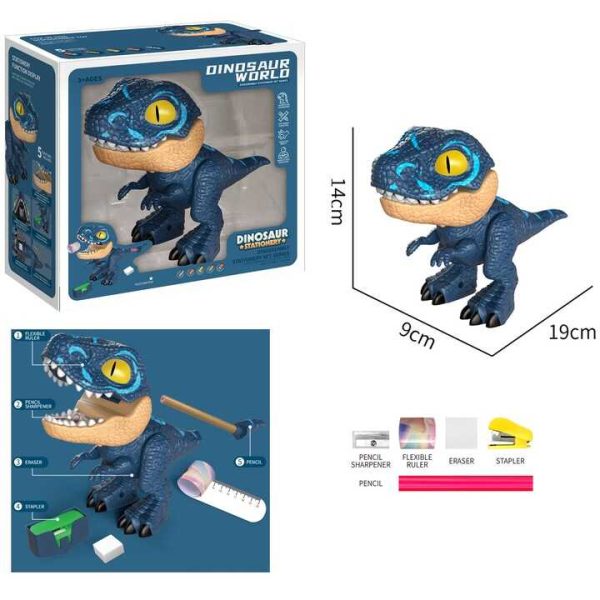 Dinosaur World 4 az 1-ben Dinoszaurusz Írószer Készlet – Ceruzahegyező, ceruza, Radír, Flexibilis Vonalzó, Tűzőgép