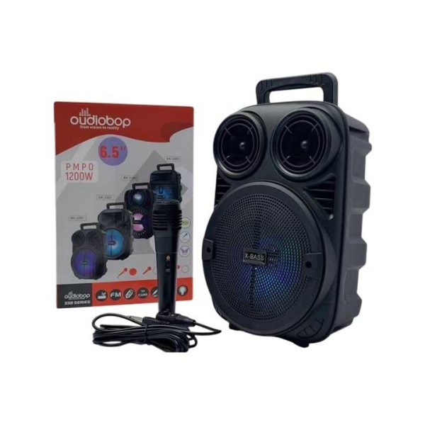 Audiobop BK-3381 Hordozható Bluetooth Hangszóró, 1200W PMPO, Karaoke Mikrofon, RGB Fény