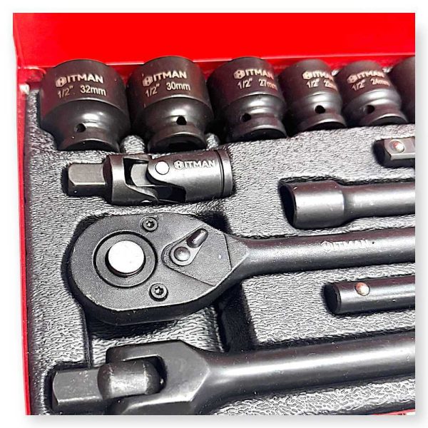 Hitman HA-6818 Erősített 12″ 12-pont Dugókulcs Készlet – 26 Részes Fém Kofferben