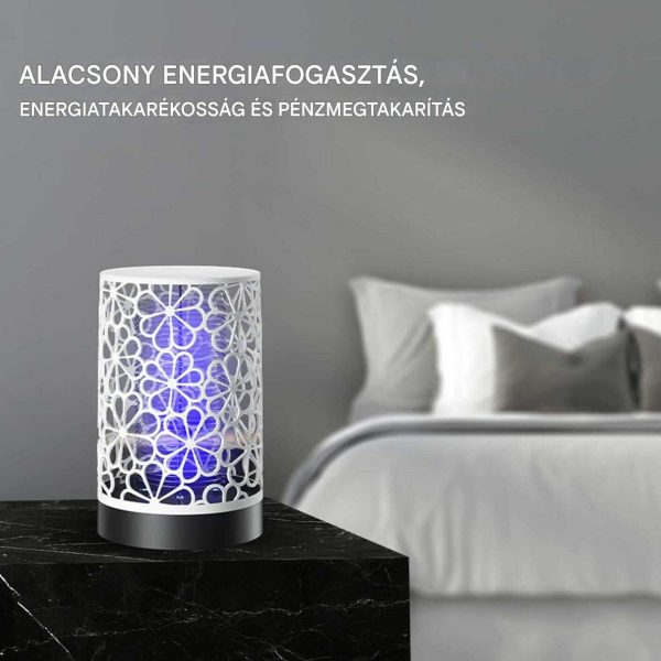 Fehér dizájnos, virágmintás UV rovarcsapda, 1.5W teljesítménnyel, USB-s tápellátással