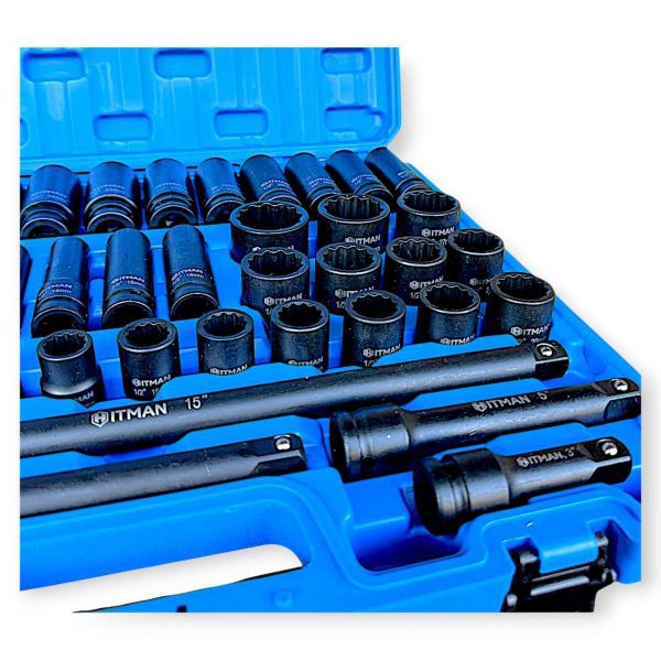 Hitman HA-2581 Erősített 1/2" 12-Lapfejű Dugókulcs Készlet – Prémium Fekete Kivitel