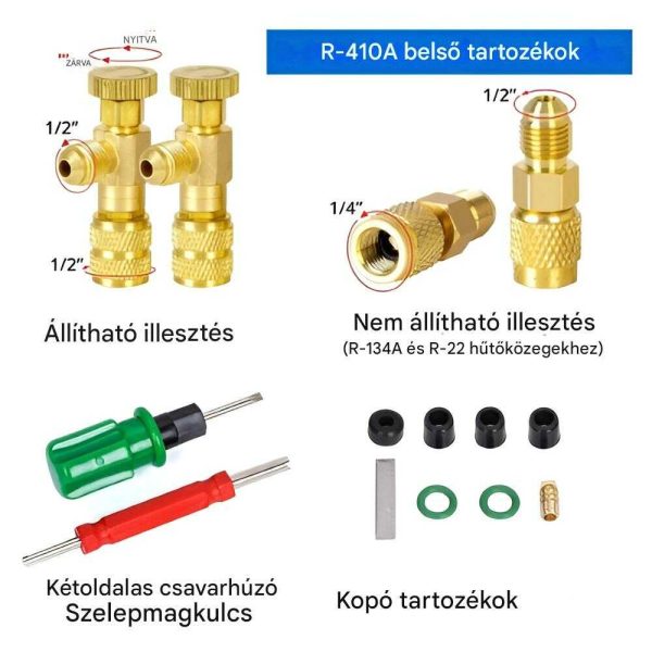 Haina HA-2103 Klímaszerelő Nyomásellenőrző Készlet, 2500 PSI, R410A/R22/R134A Kompatibilis