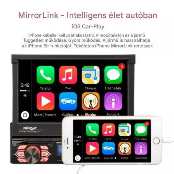 CML-PLAY CML-7130CM Autós Multimédia Fejegység, 7" Érintőképernyő, Bluetooth, 1080P