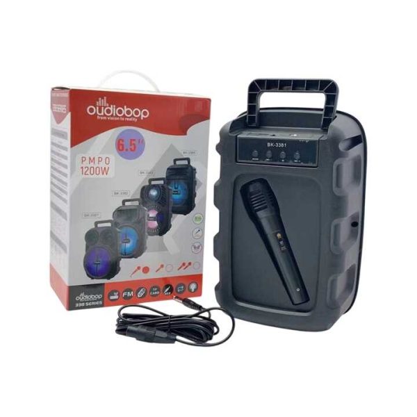 Audiobop BK-3381 Hordozható Bluetooth Hangszóró, 1200W PMPO, Karaoke Mikrofon, RGB Fény