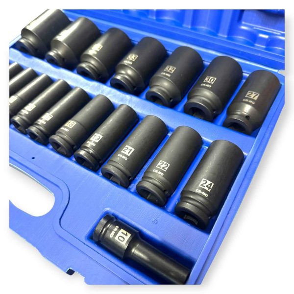 Haina HB-6522 Hosszított Dugókulcs Készlet, 20 részes, 1/2″, 8-38 mm, Cr-V Acél